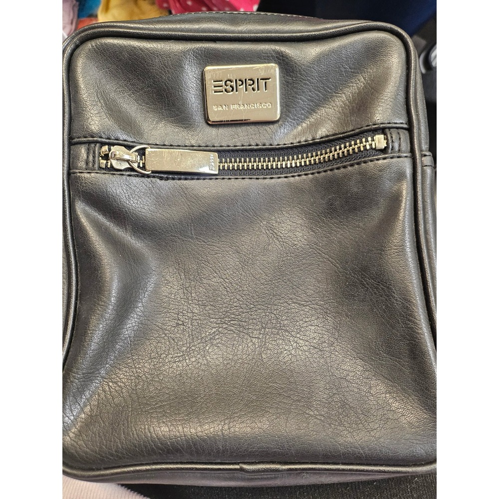 Vintage Esprit San Francisco Black Faux Leather Crossbody Bag Y2K Messenger